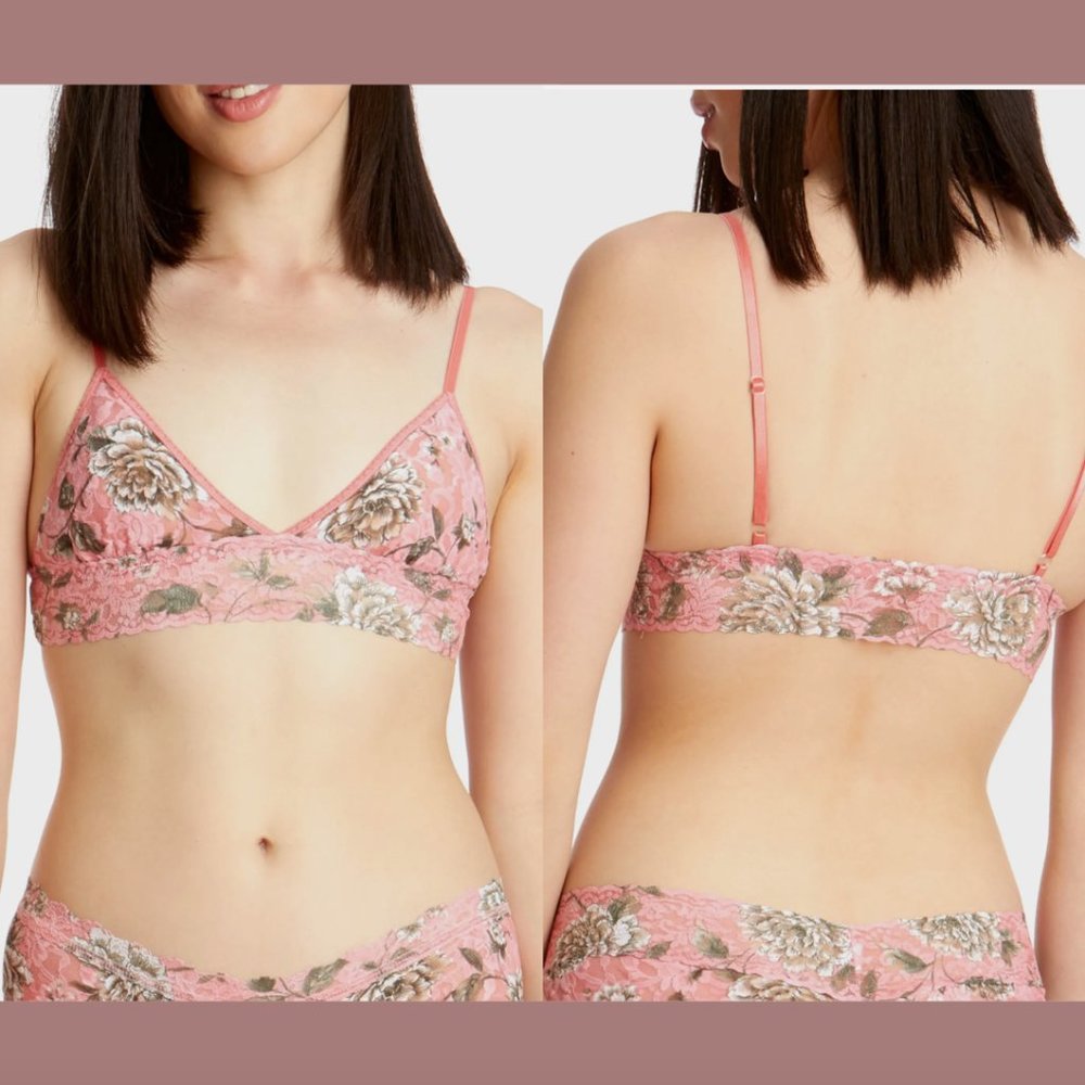 NWT $70 Hanky Panky [ Small ] Marianne Padded Lace Bralette in Pink Floral #6020